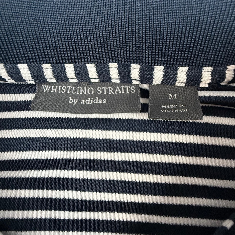 Adidas Whistling Straits Mens Navy Blue White Striped Golf Polo Shirt Size M - Picture 4 of 10